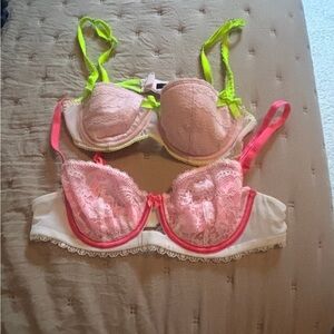 Victoria's Secret Lace Bras - Pink and Cream with Neon Accents